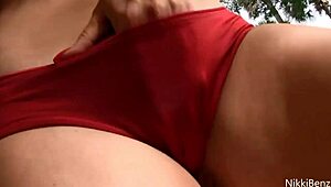 Playful NIKKI BENZ in high heels MASTURBATING outdoors