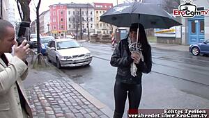 Hey, I picked up this German street chick and convinced her for hot public action!