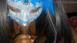 masked ebony receives a facial treatment
