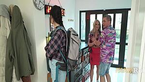 Hey, watch this naughty blonde teacher mess around while the student sleeps.