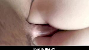 Busted4K, petite teen Aften Opal caught stealing, now facing garage punishment.