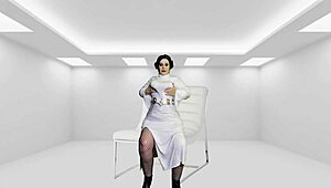 Granny Princess Leia gags on Darth's thick cock in cosplay