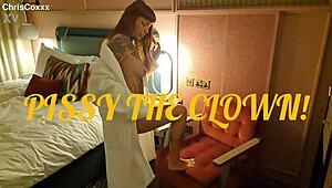 Pissy The Clown Humiliates Redhead Lover In Fetish Bathing Scene With Tattoos!