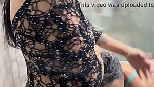 I fuck my neighbor and stepsister in the shower, bending her over for doggystyle.