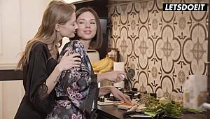 Best friends Tiffany and Eve in romantic lesbian sex session