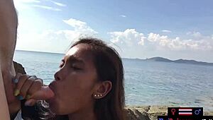 Asian teen girlfriend gives public blowjob to big dick european boyfriend