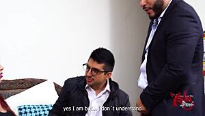 two guys dominate peruvian redhead big tits for debt payment, wow