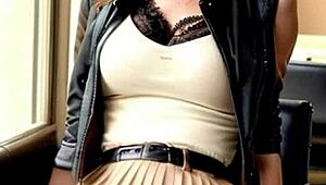 Art lessons turn into leather skirt upskirt dream! 🎨