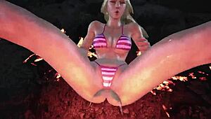 Lili in bikini mod shows big tits in game