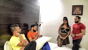 This real Indian gangbang got hot with a college girl taking on multiple guys at once.
