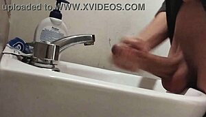 resting balls on sink, getting huge cock ready for massive cumshot!
