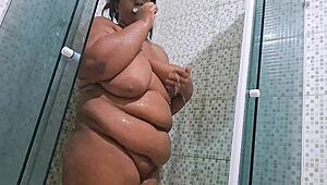 omg, caught my neighbor showering and she had a massive squirt... unreal big tits and ass! 💦