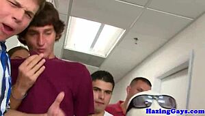 In the dorm hallway, twinks engage in passionate assfucking