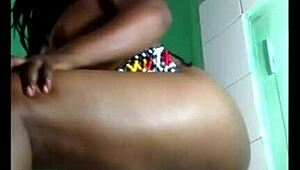 Black Girl Sticks Dildo on Wall for Wild Ride