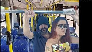 Pretty redhead student groped by stranger on public bus