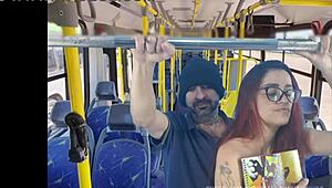 Pretty redhead student groped by stranger on public bus