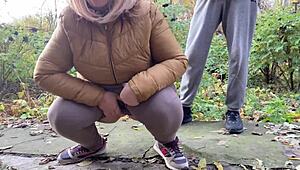 depraved curvy milf pissing in leggings right beside me