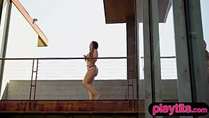 Curvy Latina Milf Rips Clothes to Flaunt Big Boobs and Fat Ass by the Pool