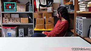 petite half black teen caught shoplifting gets fucked by mall cop