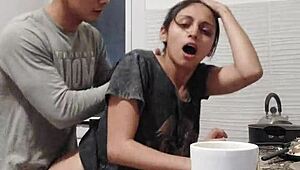 stop cooking, let’s have a quick hot brunette sex