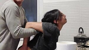 stop cooking, let’s have a quick hot brunette sex