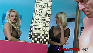 Hey, see that blonde voyeur? She’s watching them bang hard in the garage.