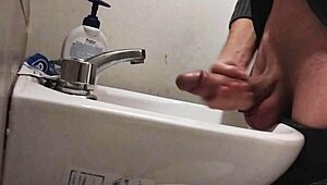 resting balls on sink, getting huge cock ready for massive cumshot!