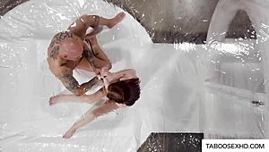 couple fucks in weird plastic bubble with pussy fingering, muff diving, blowjob, and licking