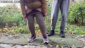 depraved curvy milf pissing in leggings right beside me