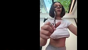 Cute Petite Latina Slut Toys with Huge Dildo in Homemade Clip