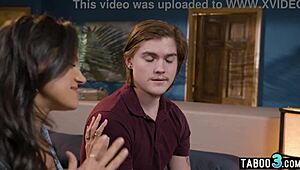 Curious milf stepmom Penny Barber guides stepson and teen girlfriend in roleplay