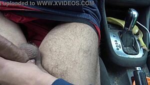 Busty French Amateur Stepmom Gropes Stepson's Cock in Car