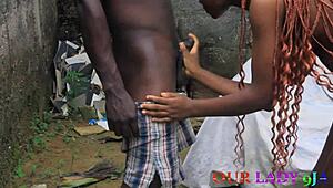 Lucky Security Man Enjoys Ebony Cook's Big Tits in Garden