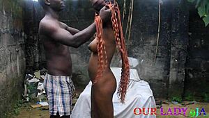 Lucky Security Man Enjoys Ebony Cook's Big Tits in Garden