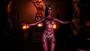 Skinny succubus lures with erotic belly dance in a dark dungeon. Wanna join her untamed 3D solo? 😈