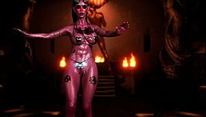 Skinny succubus lures with erotic belly dance in a dark dungeon. Wanna join her untamed 3D solo? 😈
