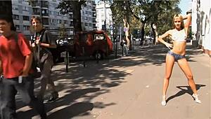 blue angel walks naked in public with body paint flashing exhibitionist style