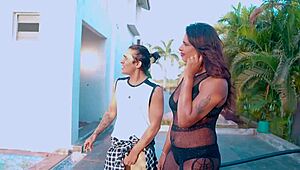 romantic sexy couple enjoyed their honeymoon in public place with rough anal fingering