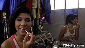 Hey, check out busty tranny Jessica Versace working that big cock solo!