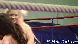 petite beauty gets pussylicked by babe in wrestling