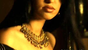 brunette babe strips down showing off sexy nude body