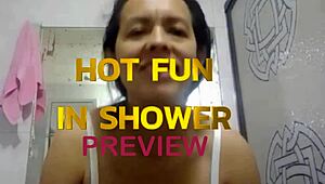Preview of masturbation in the shower with fingering, creampie, and big natural tits