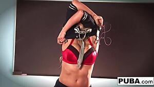 Classroom Hot Solo with Mia Lelani Showing Off Her Big Tits in Wild Masturbation!