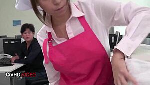 Chihiro Akino's blowjob skills impress her office friends with a creampie