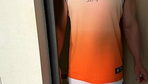 Rough fuck with a friendly neighbor after entering the wrong door, cum on face