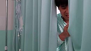 nurse asks, 'want justice executed with milky sanction on your pussy?' in hospital fucking.