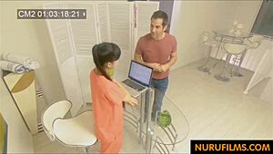 busty asian milf gives massage with handjob and blowjob in hidden nuru session