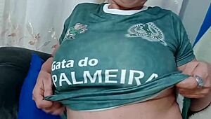 Yo, check this out, Palmeirense with the biggest pussy in Brazil lost a bet to Corintiano, will she give it all or dodge that huge cock? 😲