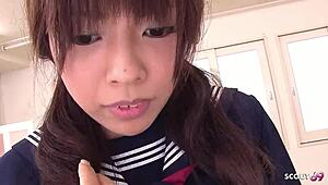i’m so nervous, my first creampie with a shy japanese teen.