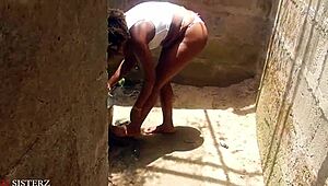 German wife milf fucks in public doggystyle with african cum 😏